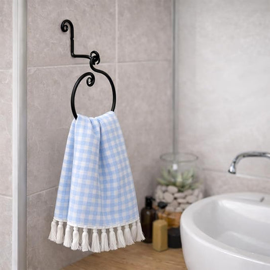 The Metal Magician Round Hand Towel Holder for Bathroom Wall - Kitchen Towel Ring - Aesthetic Design & Heavy Duty Durability - (Ornamental Curve) - (Black)