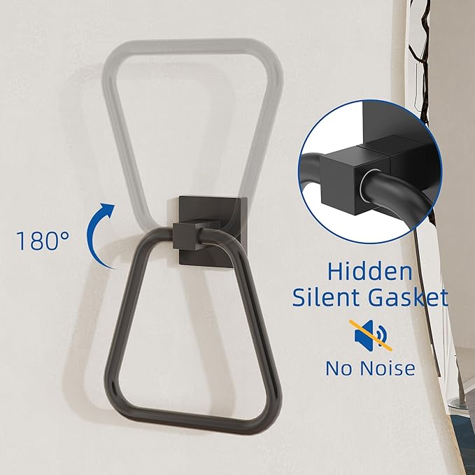 RUACQ Towel Ring, Square Base Hand Towel Ring, Stainless Steel Hand Towel Holder for Bathroom Wall, Sturdy and Rust-Resistant (Matte Black)