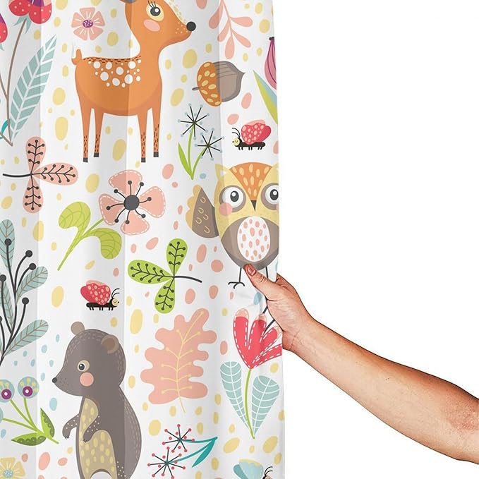 Kids Baby Woodland Shower Curtain Animals Cartoon Girls Children's Cute Cartoon Funny Colorful Weeds Plants Fox Waterproof Fabric Bathroom Decor 72x72 Inches(183x183cm), Style-13