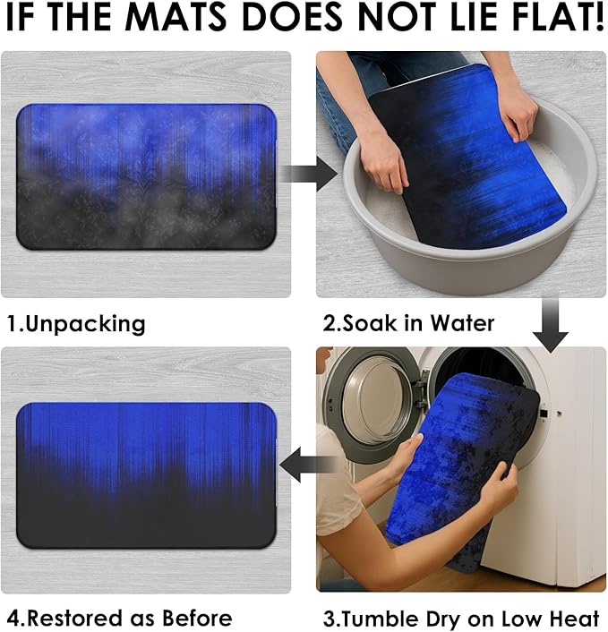 Blue and Black Ombre Shower Curtain Set with Toilet Lid Cover and Non-Slip Rugs for Bathroom, Gradient Modern Gothic Abstract 4 Pcs Shower Curtain, Bathroom Set with 12 Hooks