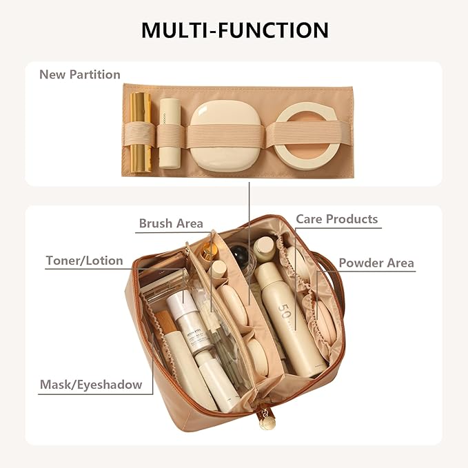 Omeily Travel Makeup Bag Toiletry Bag for Women Large Cosmetic Travel Bag Makeup Storage Box Skincare Organizer Vanity Organizer Bag Multi-Function Makeup Organizer with Compartments Travel essentials