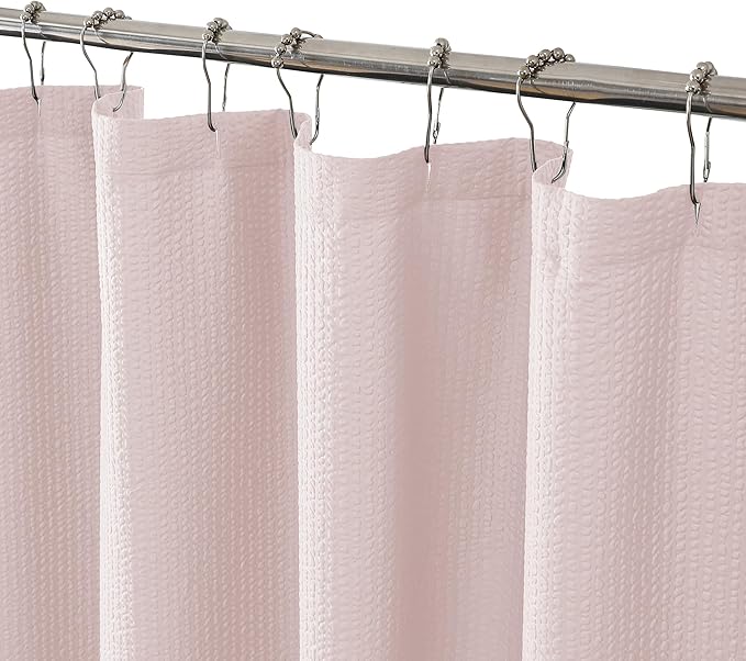 OVZME Stall Fabric Shower Curtain 60X72 inch, Embossed Textured Fabric Shower Curtain for Bathroom - Soft Cloth & Hotel Spa, Water Repellent, Machine Washable Bathroom Curtain, Pink