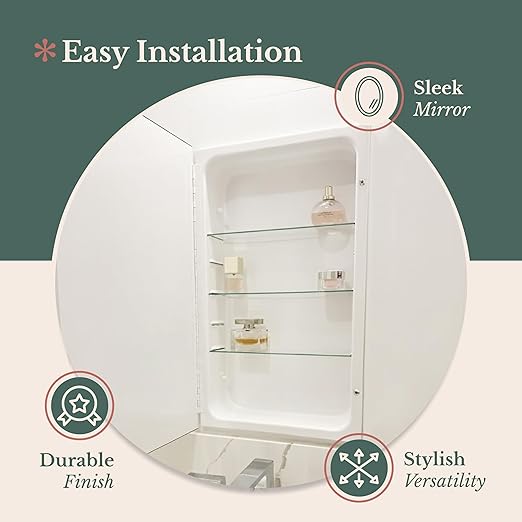 Hamilton Hills 16x26 Inch White Recessed Bathroom Medicine Cabinet with Mirror - Beveled Bathroom Cabinet Organizer with Shelves - Farmhouse Wall Mounted Hanging Medicine Mirror Unit