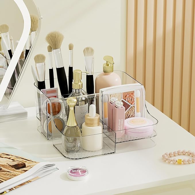 Clear Makeup Organizer Countertop ?€? 6 Compartments Cosmetic, Jewelry, Skincare & Perfume Organizer, Vanity and Bathroom Counter Organizer, Multi-Use Makeup Brush Holder