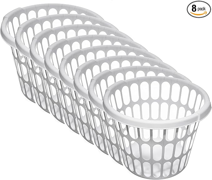 (8 Pack) 1-Bushel Round Plastic Laundry Baskets - Durable,Large Capacity for Bedroom, Bathroom, Laundry Room & Dorm