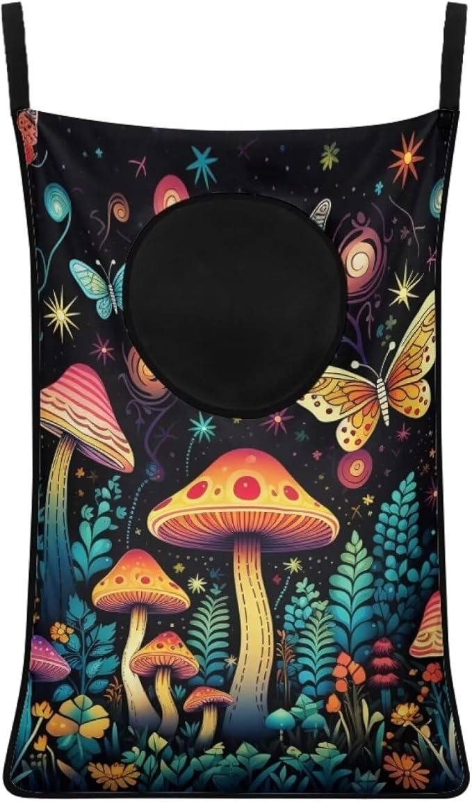 ZOUTAIRONG Galaxy Mushroom Hanging Laundry Hamper Dirty Clothes Basket Over The Door Laundry Hamper Black Bag Storage Organizers for Kids Bedroom Dorm Closet Hampers
