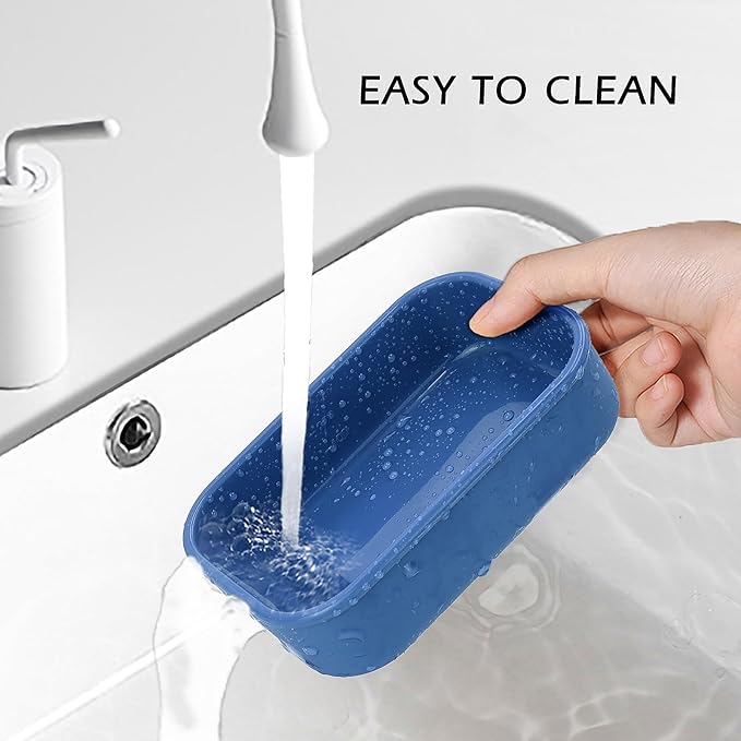 AIDIMMING Enhanced Leakproof Travel Soap Case,Shatter-Proof & Slip-Resistant Silicone Shampoo Bar Holder, Large Bar Soap Container with Draining Layer-Soap Saver Pad (Clear&Blue)