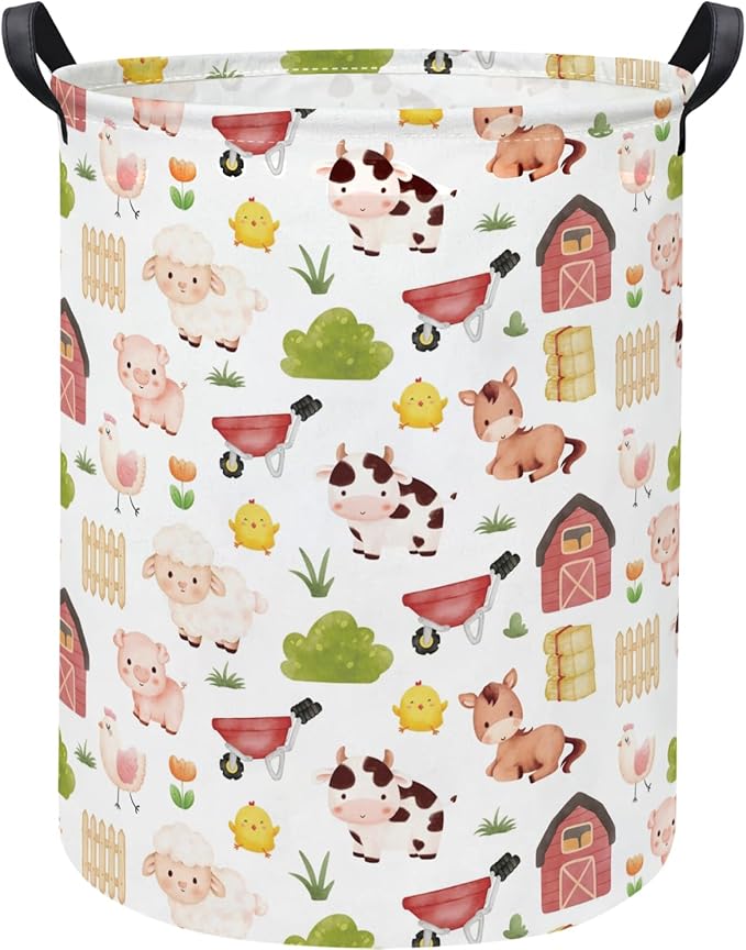 Baby Laundry Hamper kids laundry Basket Waterproof Storage Bin for Bedroom Toy Clothes Organizer Basket Woodland Animals Room D??cor(Cute Farm)