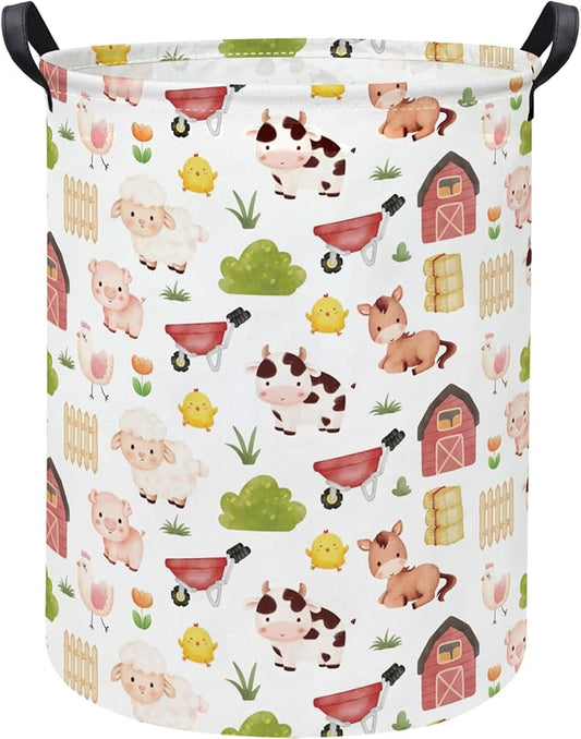 Baby Laundry Hamper kids laundry Basket Waterproof Storage Bin for Bedroom Toy Clothes Organizer Basket Woodland Animals Room D??cor(Cute Farm)