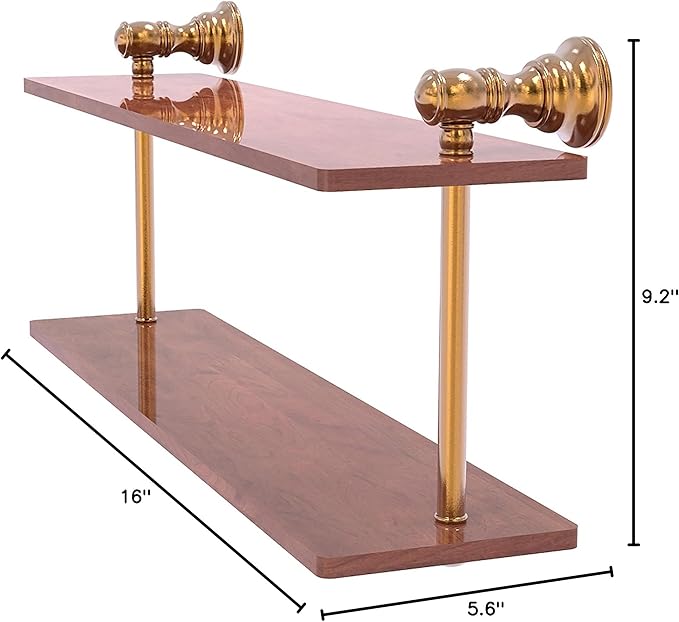 Allied Brass CL-2-16-IRW Carolina Collection 16 Inch Two Tiered Wood Shelf, Brushed Bronze