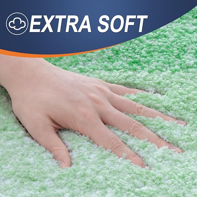 OLANLY Bathroom Rugs Sets 3 Piece, Soft Absorbent Microfiber Bath Mats and U-Shaped Contour Toilet Rug, Plush Shaggy Bath Mat Set for Bathroom (30"x20"+24"x16"+24"x20", Green)
