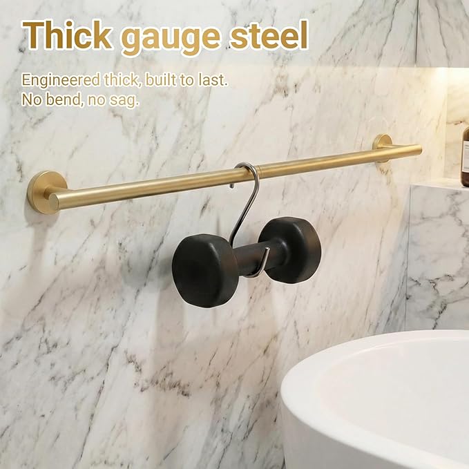 24 Inch Usable Towel Bar, 5-Piece Blushed Gold Bathroom Accessories, SUS304 Stainless Steel Towel Ring Holder, Toilet Paper Holder with 2 Hooks, Wall Mounted Modern Bathroom Hardware Set