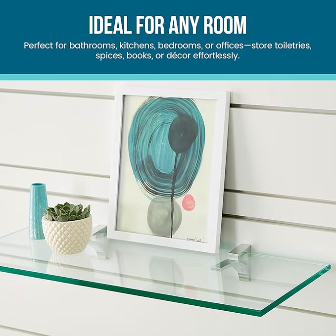 Spancraft Clear Floating Glass Shelf 6'" X 24" in Chrome