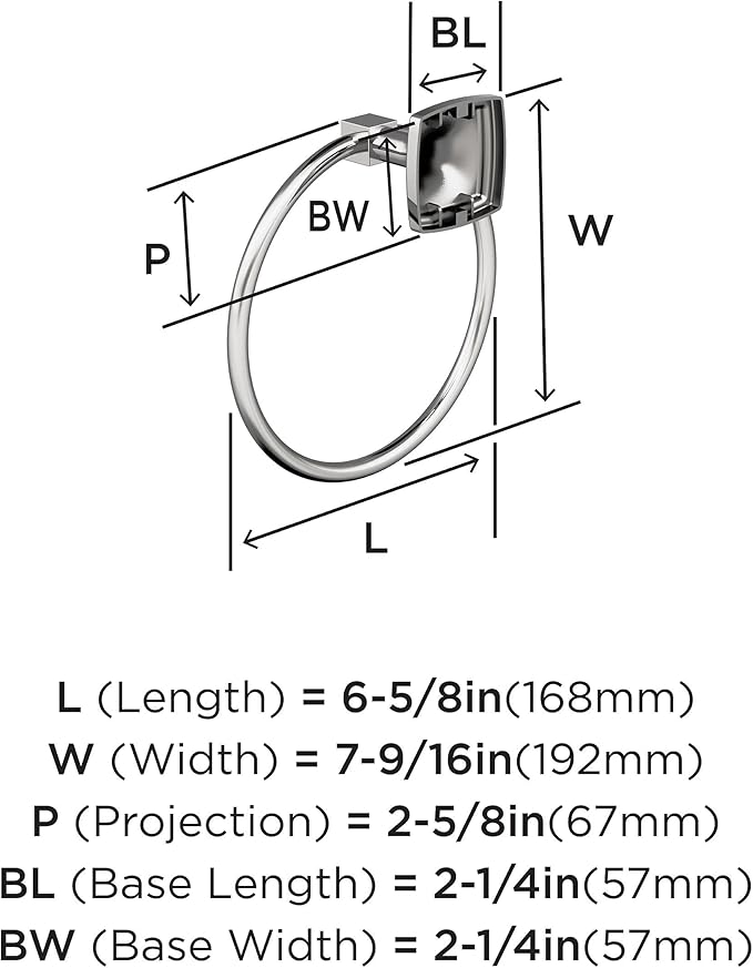 Amerock BH3609226 | Chrome Towel Ring | 7-9/16 in (192 mm) Length Towel Holder | Stature | Hand Towel Holder for Bathroom Wall | Small Kitchen | Bath Accessories