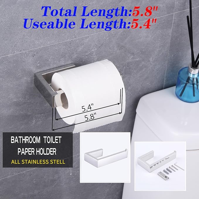 GERZWY 2-Piece Bathroom Accessory Set SUS 304 Stainless Steel Toilet Paper Holder Towel Ring Wall Mount, Polished Finish HG1708-2JG