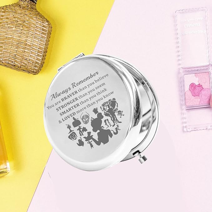KEYCHIN Frog Princess Pocket Mirror Princess Fairytale Fans Gifts Always Remember You are Braver Stronger Smarter Than You Think Compact Makeup Mirror (Frog Princess Mirror-S)