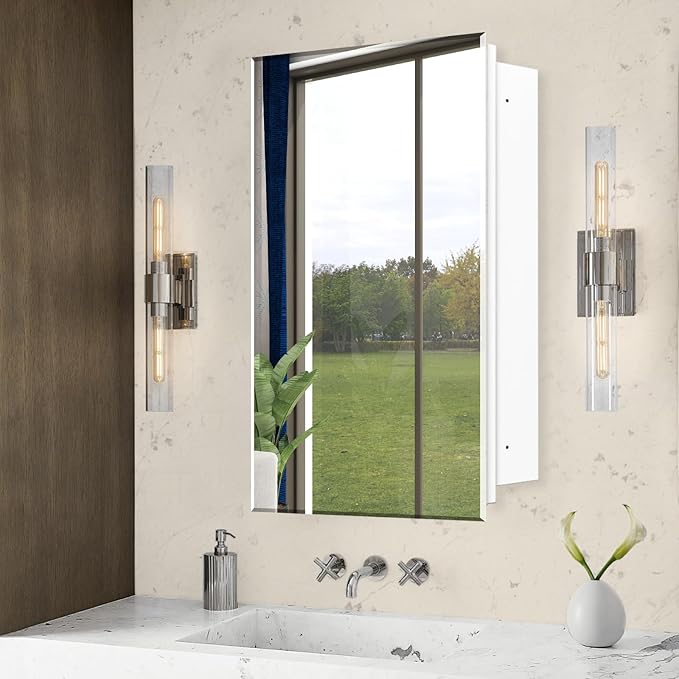 20"x26" Medicine Cabinet,HD Bathroom Mirror Cabinet with Beveled Mirror,Removeable Shelves, Recessed and Surface Mount,Frameless Bathroom Mirror with Storage