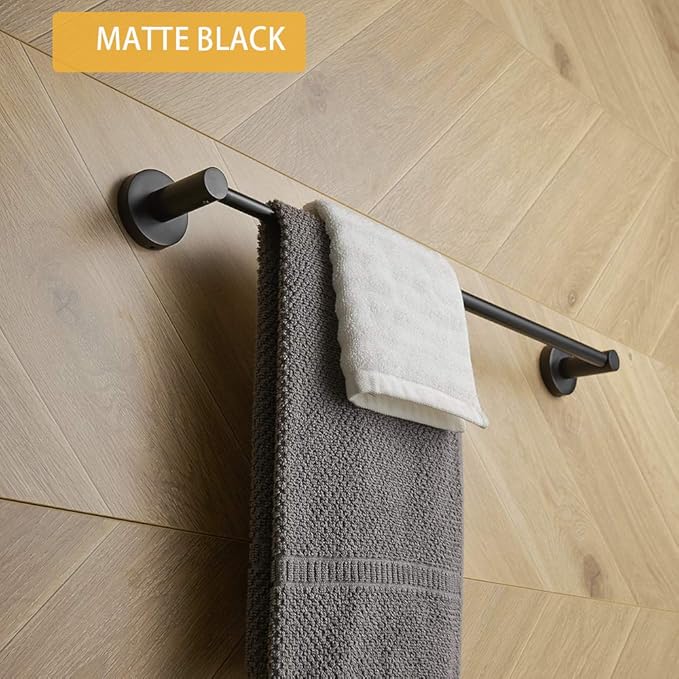 BESy Adjustable 15 to 26 Inch Single Bath Towel Bar Rack for Bathroom Accessories SUS304 Stainless Steel Towel Holder, Wall Mount with Screws Hand Towel Bar Rod Hotel Style, Matte Black