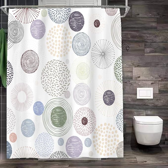 Modern Design Colorful Circles and Fireworks Fabric Shower Curtains Marandi Color Bathroom Décor Nude