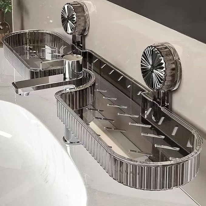 Luxorio Suction Bathroom Organizer, Luxury Wall Mount Suction Cup Bathroom Shelf, No Drilling Required to Hang Organizer, Removable Design, Transparent Design bathrooms Storage Rack (Gray)