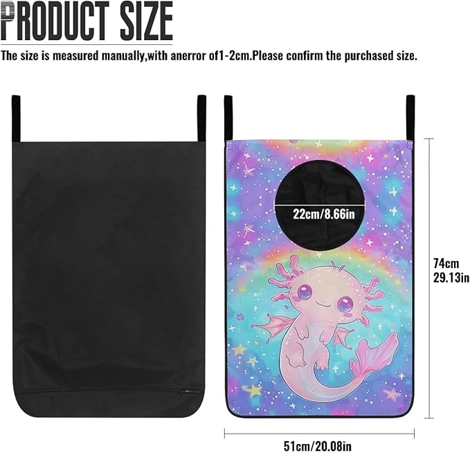 ZOUTAIRONG Rainbow Axolotl Hanging Laundry Bag Basketball Over The Door Laundry Hamper Zipper Laundry Basket Girls Purple Storage Organizers for Bedroom/Bathroom/Dorm/Closet