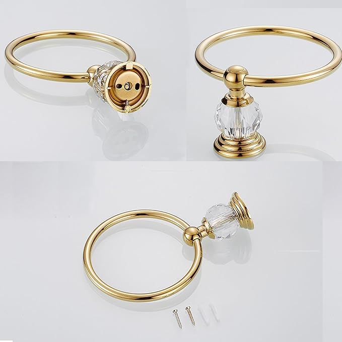 Crystal Towel Ring,Gold Hand Towel Holder Bathroom,Round Hand Towel Rack Wall Mounted Bling Bathroom Accessories