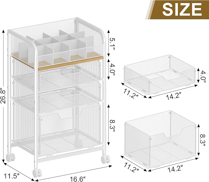 Makeup Cart Organizer with 3 Drawers, Under Desk Storage Drawers,Floor Skincare & Makeup Organizer, Vanity Storage for Cosmetics, Nail Polish, Perfume, Makeup Brushes, Hair Tools, White