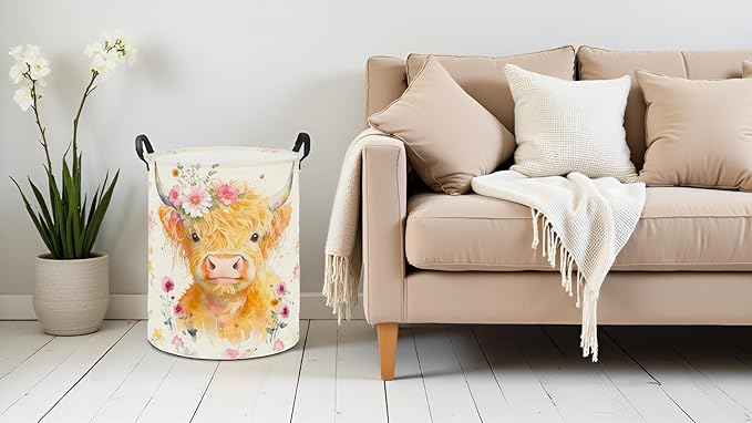 19.7" Laundry Basket,Dirty Clothes Hamper,Waterproof Storage Bin,Room Decor,Gift Baskets,Nursery Hamper(Yellow Calf)