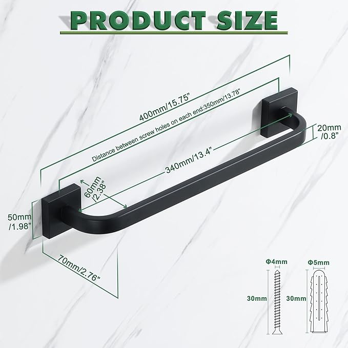 Alise 16'' Towel Bar for Bathroom,Towel Holder Black Towel Racks for Bathroom Wall Mount,SUS304 Stainless Steel Towel Rail Towel Hanger for Wall,Matte Black