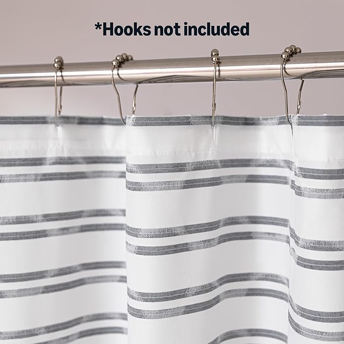 Amazon Basics Geometric Jacquard Fabric Shower Curtain for Bathroom, Lightweight, Waterproof and Washable, 72" W x 98" L, Grey Striped