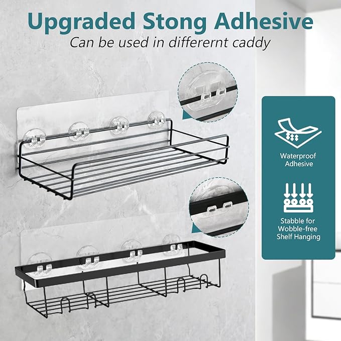 4 Pack Shower Caddy Adhesive Replacement, Strong Shower Shelf Adhesive Hooks for Corner Shelf Basket, Bathroom Rack, Kitchen Rack and Soap Holder