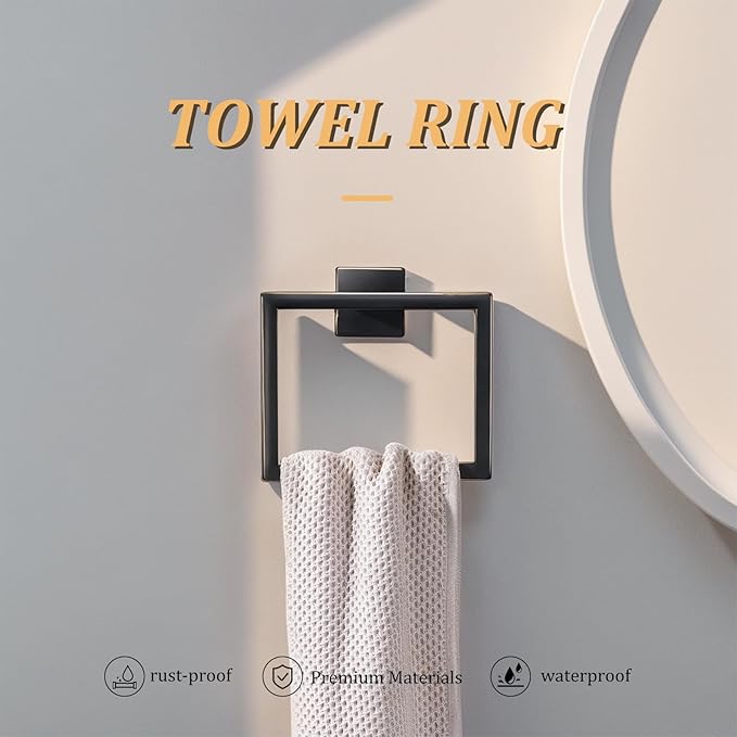 10 Pieces Bathroom Hardware Accessories Set 16 Inch Wall Mounted Towel Bar Set Matte Black Towel Rack Rings Stainless Steel Toilet Paper Holder Bath Coat Hooks