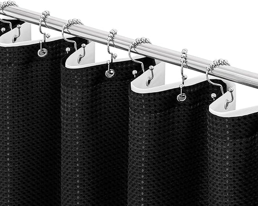 Gibelle 3 in 1 Black Waffle Shower Curtain Set 72x72, Luxury Weighted Fabric Shower Curtain with PEVA Liner, 12 Stainless Steel Double-Sided Hooks, Water Repellent, Bathroom Decor