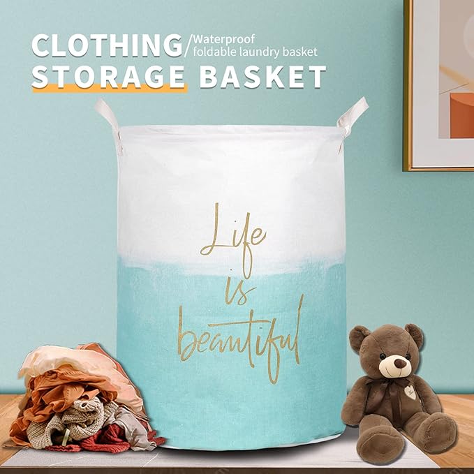 Merdes 19.7?€??€? Waterproof Foldable Laundry Hamper, Dirty Clothes Laundry Basket, Linen Bin Storage Organizer for Toy Collection (Life Blue)