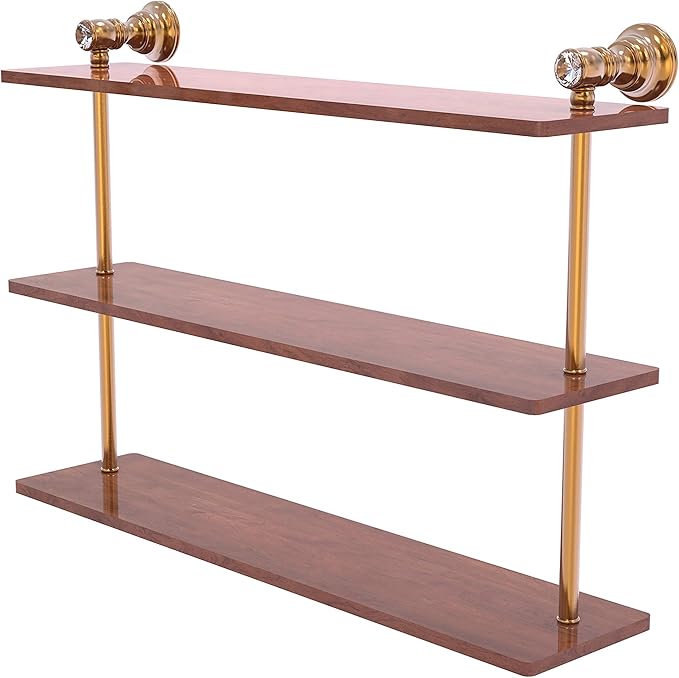 Allied Brass CC-5-22-IRW Carolina Crystal Collection 22 Inch Triple Wood Shelf, Brushed Bronze