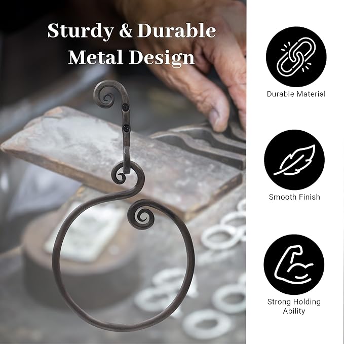 The Metal Magician Round Hand Towel Holder for Bathroom Wall - Kitchen Towel Ring - Aesthetic Design & Heavy Duty Durability - (Ornamental Curve) - (Antique Nickel)