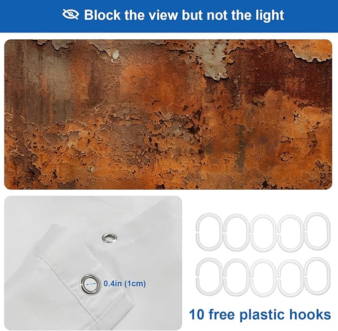 Shrahala Rusty Surface Decorative Shower Curtain, Peeling Paint Texture Bathroom Décor Polyester Fiber Waterproof with Plastic Rings for Shower Stall Bathtubs 72 X 60 in