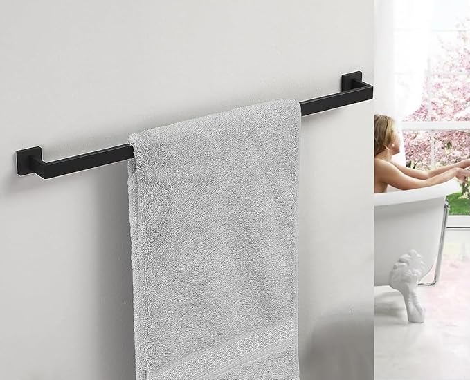 32 Inch Towel Bar for Bathrooms 12/16/20/24/28/32/36 Inch Stainless Steel 304 Matte Black Towel Holder Modern Square Towel Rod Rustproof Wall Mount (1, Matte Black, 32 Inch)