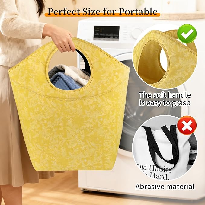 47L Foldable Laundry Basket, 18"x17"x9.5" Collapsible Laundry Hamper Portable Waterproof Storage Bag for Dirty Clothes Toys Bathroom Bedroom Camping Travel