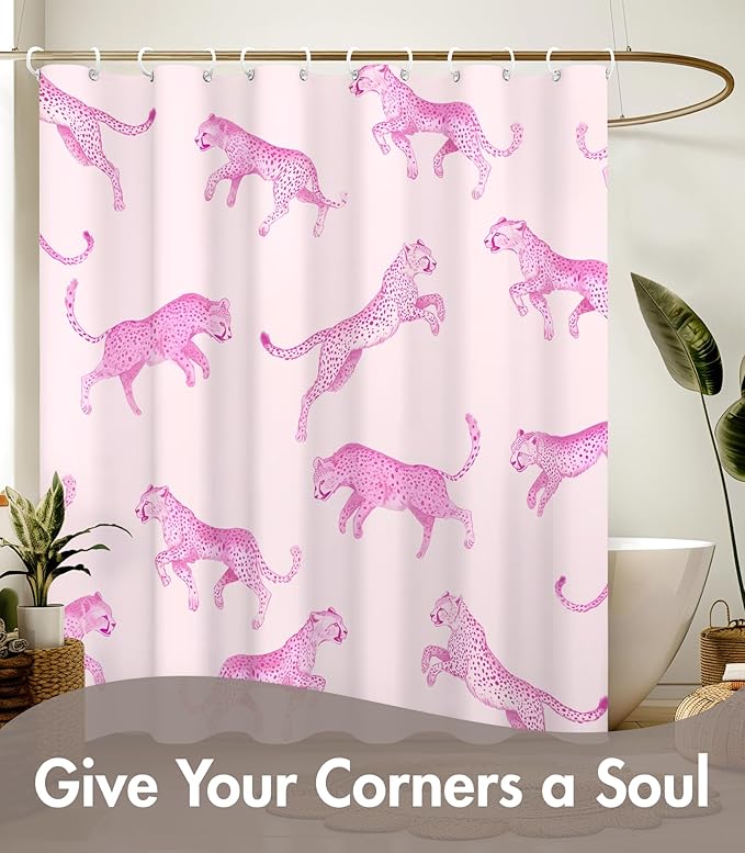 MAMUSE Shower Curtain for Bathroom - Cute Aesthetic Decorative Modern Girly Unique Girls Design Pretty Women Waterproof Fabric Cloth Cortinas de Baño Bathtub 72 x 72 Inch, Pink Leopard