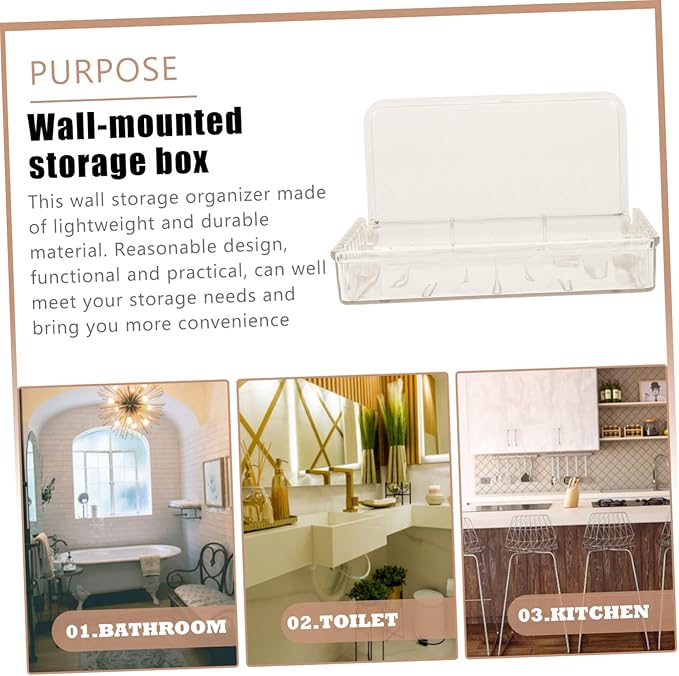 PRETYZOOM 2pcs Wall Storage Organizer No Drill Floating Shelf for Bathroom Kitchen and Bedroom Plastic Wall-Mounted Makeup and Utility Storage