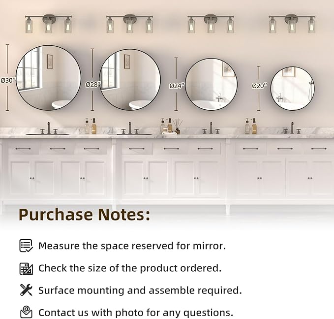28 x 28 Inch Round Medicine Cabinet with Mirror,Black Circular Bathroom Cabinet Wall Mounted,Metal Framed Mirror Medicine Cabinet with Adjustable Shelves for Bathroom Vanity