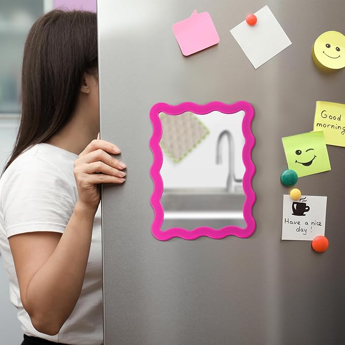 Leinuosen 1 Pcs Scalloped Magnetic Locker Mirror Small Real Glass Makeup Mirror with Magnetic Backing Cute Locker Decorations for Office Cabinet Lockers Accessories (5 x 7 Inch,Rose Red)