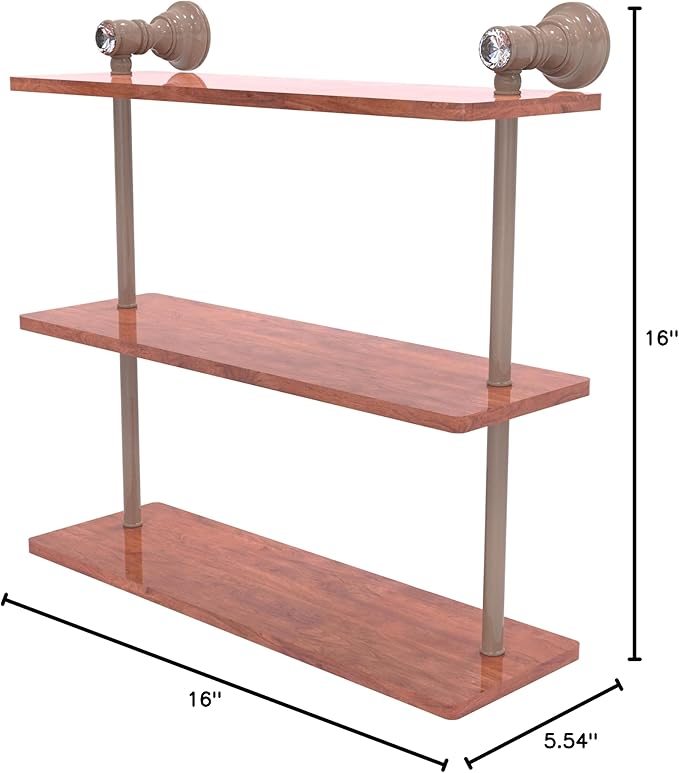 Allied Brass CC-5-16-IRW-SHB Carolina Crystal Collection 16 Inch Triple Wood Shelf, Shaded Beige