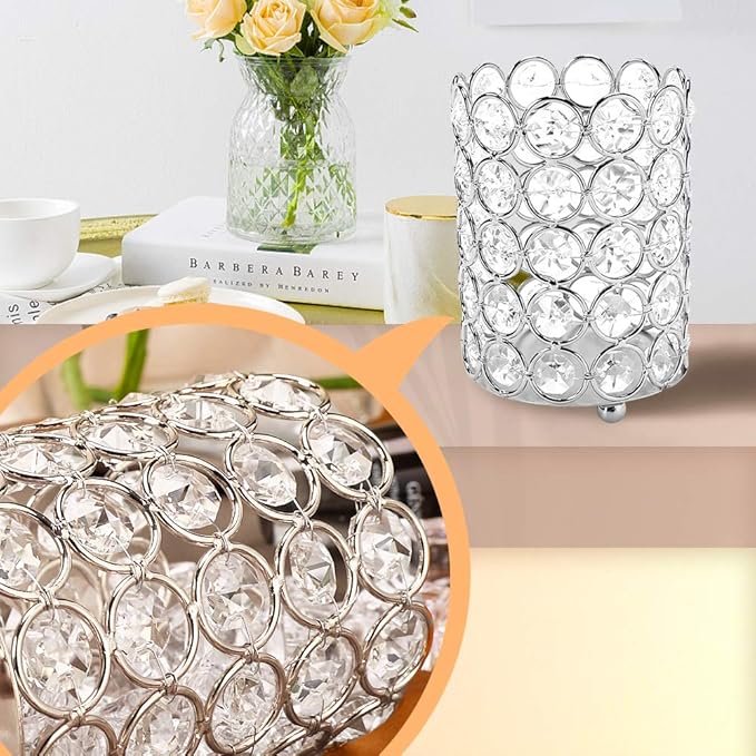 ShellKingdom Makeup Brush Holder, Clear Crystal Diamond Cosmetic Brush Storage Organizer Holder, Candle Holder for Wedding Christmas Birthdays Gifts Home Office Decor Dresser