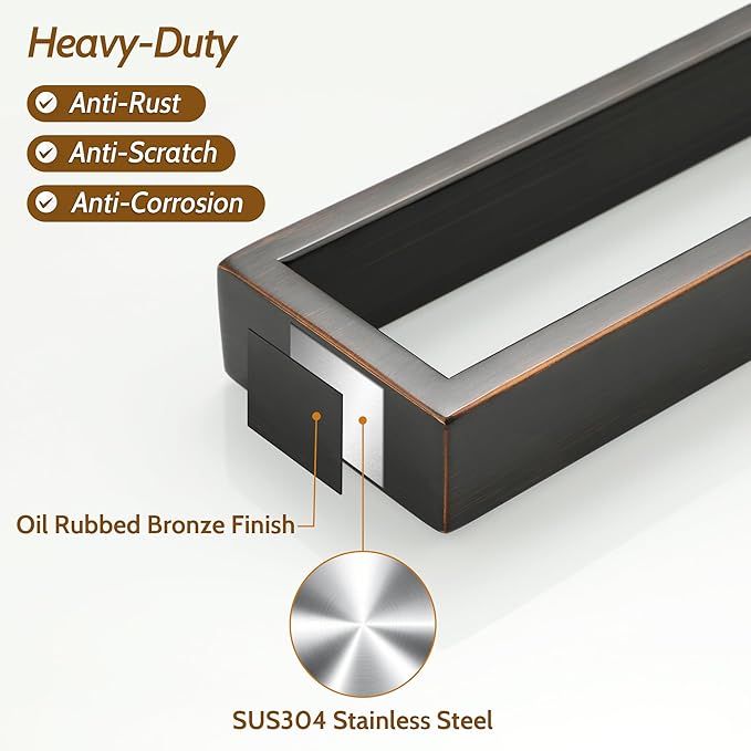 Sayayo Oil Rubbed Bronze Towel Bar for Bathroom, 10 Inch Hand Towel Holder Wall Mount Square Towel Ring SUS304 Stainless Steel Towel Rack