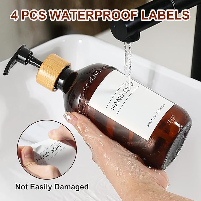 KASUNTING Amber Soap Dispenser Plastic, Brown Dish Soap Dispenser with Bamboo Pump for Kitchen,17 Fl Oz Hand and Dish Dispenser Set for Bathroom, Farmhouse Liquid Soap and Lotion Dispensers Bottle