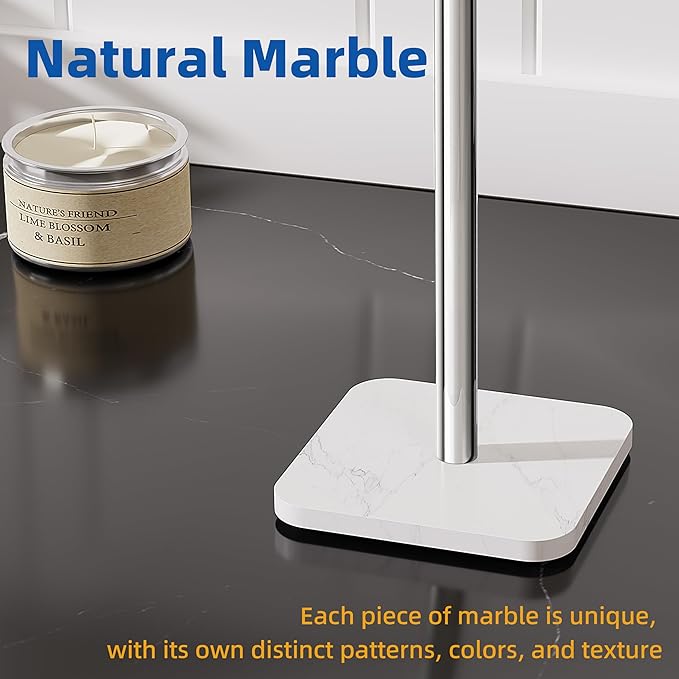 RUACQ Hand Towel Holder, T-Shape Free Standing Hand Towel Holder Stand with Marble Base, 304 Stainless Steel Hand Towel Stand for Bathroom Kitchen Vanity Countertop(Chrome)