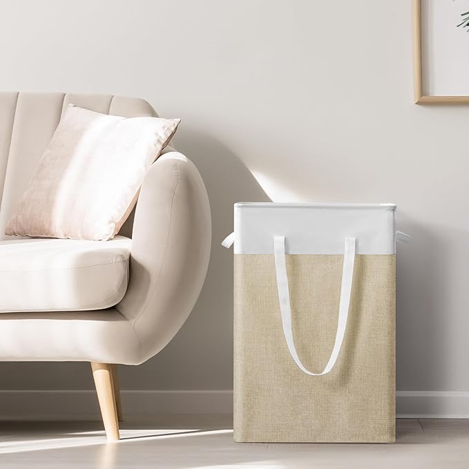 Stero Fabric Laundry Hamper 2 PACK, 75L Large Laundry Basket with Handles, Collapsible Dirty Clothes Hamper for Laundry Dorm, Bedroom, Bathroom, White&Beige
