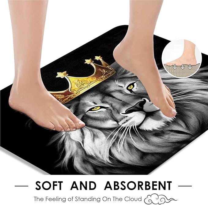 ArtSocket Black Bathroom Set with Shower Curtain and Rugs and Accessories, Gold Grey Lion African American Shower Curtain, Lion Bathroom Decor 4 Pcs